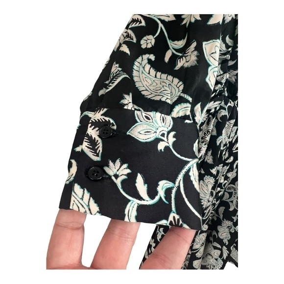 ZARA Satin Effect Black White Floral Shirt Dress XS Long Exaggerated Sleeve XS - Picture 3 of 15